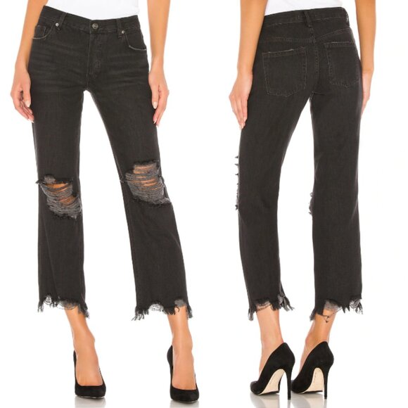 Free People Jeans Maggie Straight Size 27 4 Black Distressed Denim We The Free - Picture 7 of 7